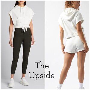 THE UPSIDE Ivory Ezi Sleeveless Hoodie ribbed kangaroo drawstring cropped
